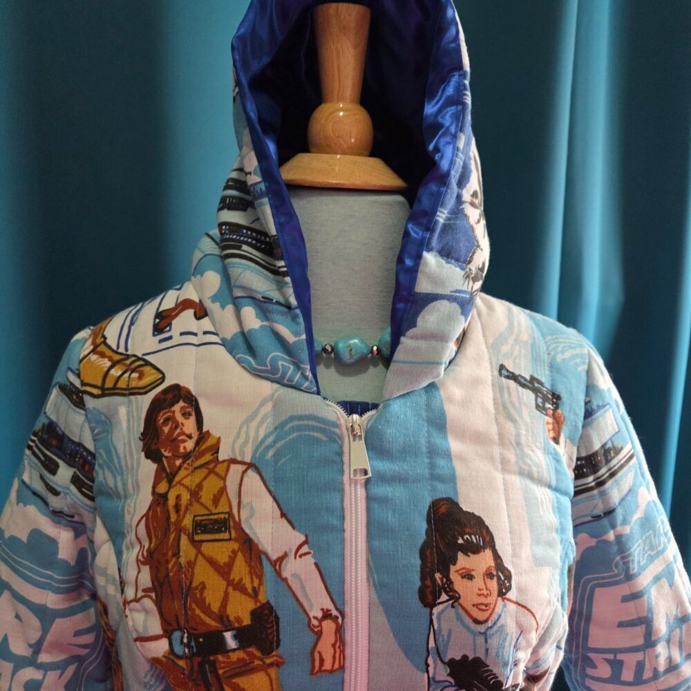 One-of-a-Kind VINTAGE EMPIRE STRIKES BACK Star Wars Custom quilt Jacket XS/S - Picture 5 of 16